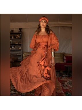 Erika Pena Brielle Maxi Dress S/M Sienna Cotton Voile Boho Tiered Romantic